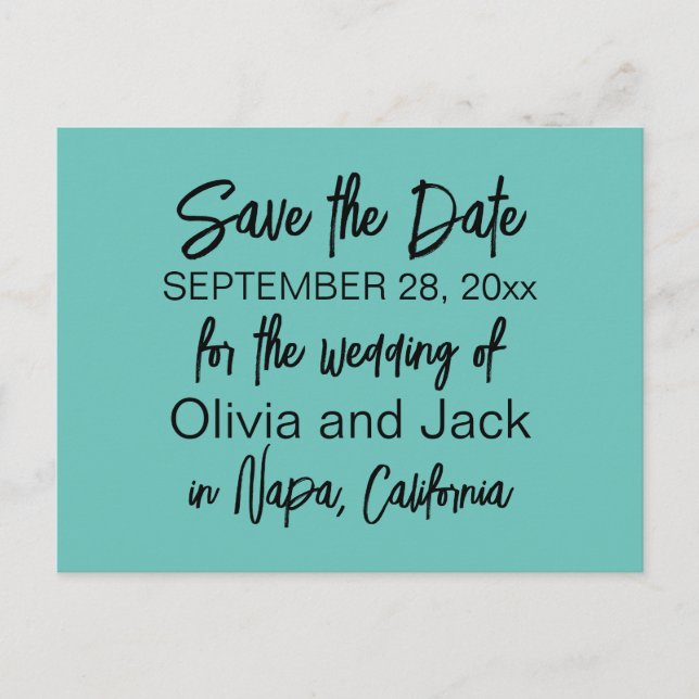 Elegant Modern Minimalistisk turkos Spara datum Vykort (Framsida)