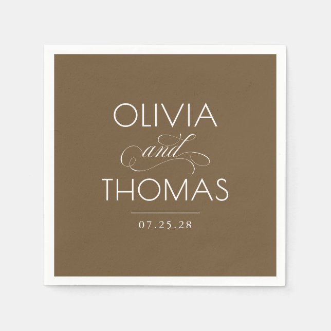 Elegant Modern Minimalistisk Typografi Brun Bröllo Pappersservett (Framsidan)