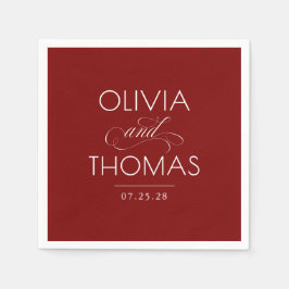 Elegant Modern Minimalistisk Typografi Röd Bröllop Pappersservett