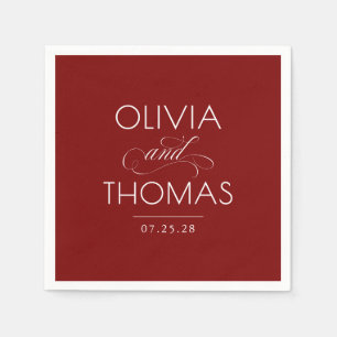 Elegant Modern Minimalistisk Typografi Röd Bröllop Pappersservett