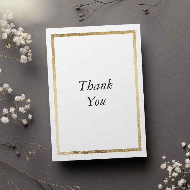 Elegant Modern minimalistisk vit Guld 50:e födelse Tack Kort (Elegant Modern Minimalist White Gold 50th Birthday Thank You Card )