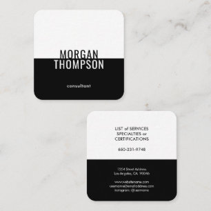 Elegant Modern minimalistisk vit svart, vit, platt Fyrkantigt Visitkort