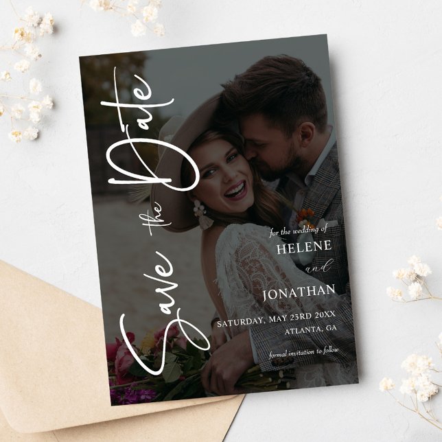 Elegant Modern Minimalistiskt foto Spara Datumet (Photo Minimal Calligraphy Wedding Save The Date)