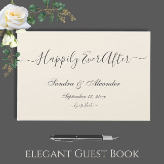 Elegant Modern Minimum Ivory Cream Bröllop Gästböcker