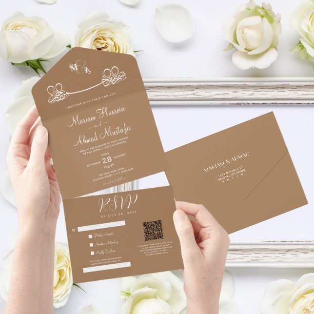 Elegant Modern Minimum Light Brown Islamic Nikah (all in one islamic wedding invitation)