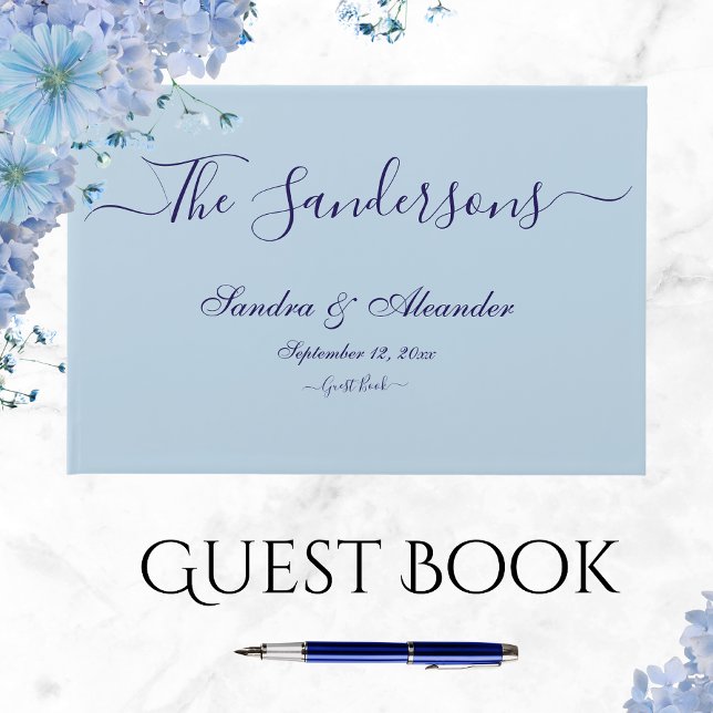 Elegant Modern Minimum Light Fransk Blue White Gästböcker (Skapare uppladdad)