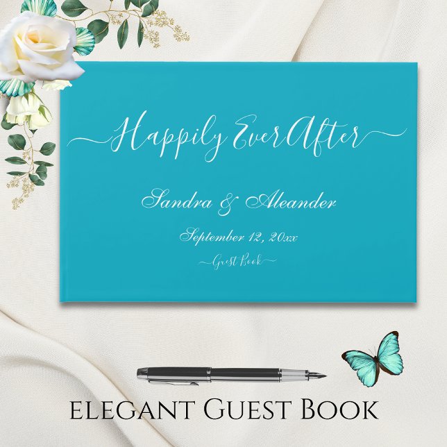 Elegant Modern Minimum Teal Aqua Blue Bröllop Gästböcker (Skapare uppladdad)