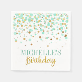 Elegant Modern Mint Guld Confetti Girl Birthday Pappersservett