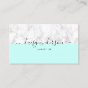 Elegant modern mint- & vitmarmorhårstylist visitkort