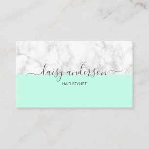 Elegant modern mint- & vitmarmorhårstylist visitkort