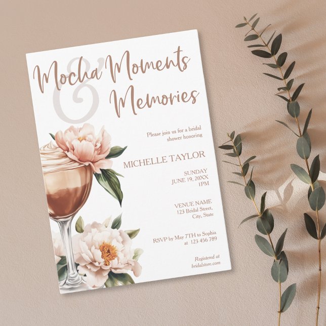 Elegant Modern Mocha Mousse Boho Earth Tones Inbjudningar (mocha mousse color of the year with peonies bridal shower invitation)