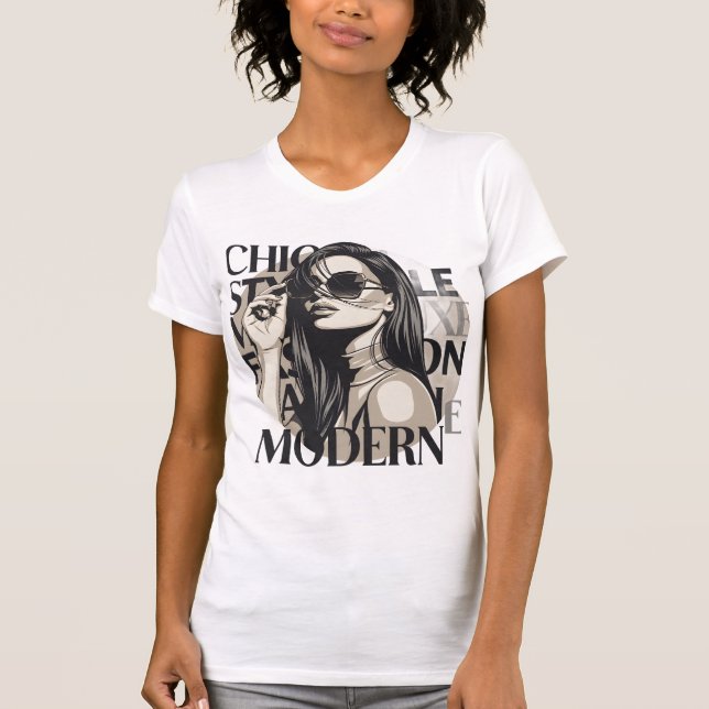 Elegant Modern Modeteckning Silhuett T Shirt (Framsida)