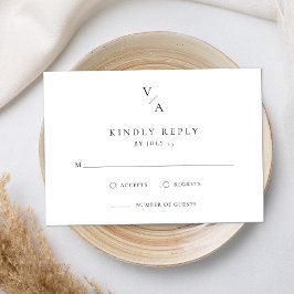 Elegant Modern Monogram Black and White Bröllop OSA Kort