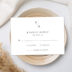 Elegant Modern Monogram Black and White Bröllop OSA Kort