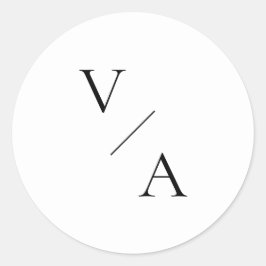 Elegant Modern Monogram Black and White Bröllop Runt Klistermärke