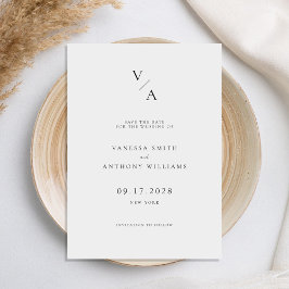 Elegant Modern Monogram Black and White Bröllop Spara Datumet