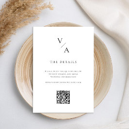 Elegant Modern Monogram Black and White Bröllop Tilläggskort