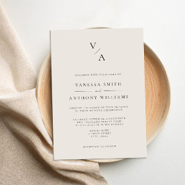 Elegant Modern Monogram Black och Ivory Bröllop Inbjudningar