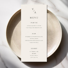 Elegant Modern Monogram Black och Ivory Bröllop Meny
