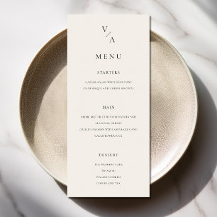 Elegant Modern Monogram Black och Ivory Bröllop Meny