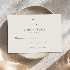 Elegant Modern Monogram Black och Ivory Bröllop OSA Kort