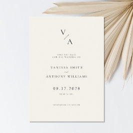 Elegant Modern Monogram Black och Ivory Bröllop Spara Datumet