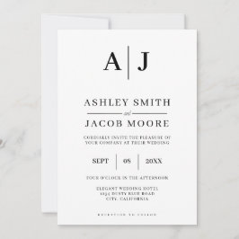 Elegant Modern Monogram Black White Bröllop Inbjudningar
