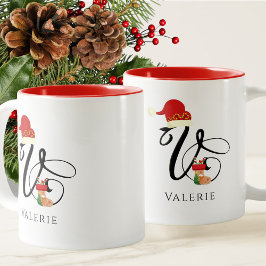 Elegant Modern Monogram Bokstav V Jul Två-Tonad Mugg