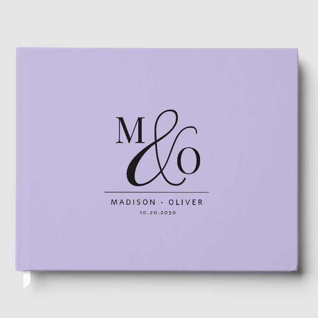 Elegant Modern Monogram Bröllop Lavender Gästböcker (Framsida)