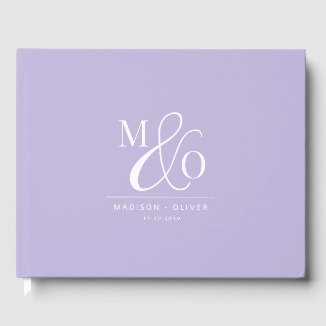 Elegant Modern Monogram Bröllop Lavender Gästböcker (Framsida)