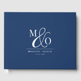 Elegant Modern Monogram Bröllop marin Blue Gästböcker