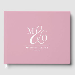 Elegant Modern Monogram Bröllop Rosa Gästböcker