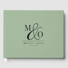 Elegant Modern Monogram Bröllop Sage Grönt Gästböcker