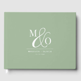 Elegant Modern Monogram Bröllop Sage Grönt Gästböcker