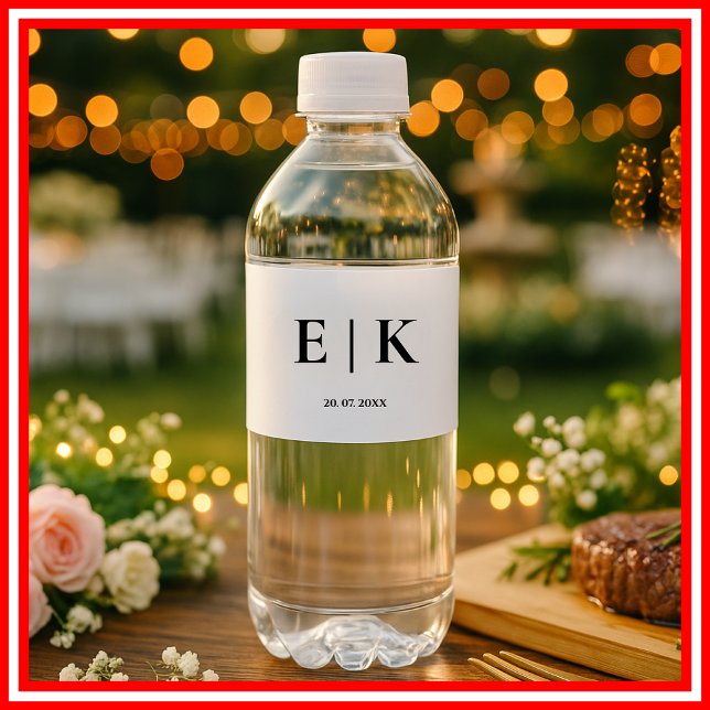 Elegant Modern Monogram Enkel Bröllop Vattenflaska Etikett (Skapare uppladdad)