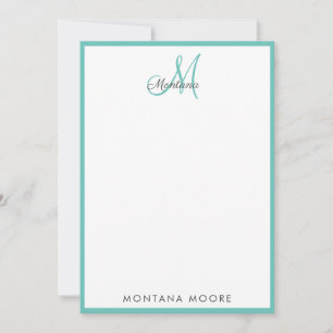 Elegant Modern Monogram enkel Girly Teal Note Anteckningskort