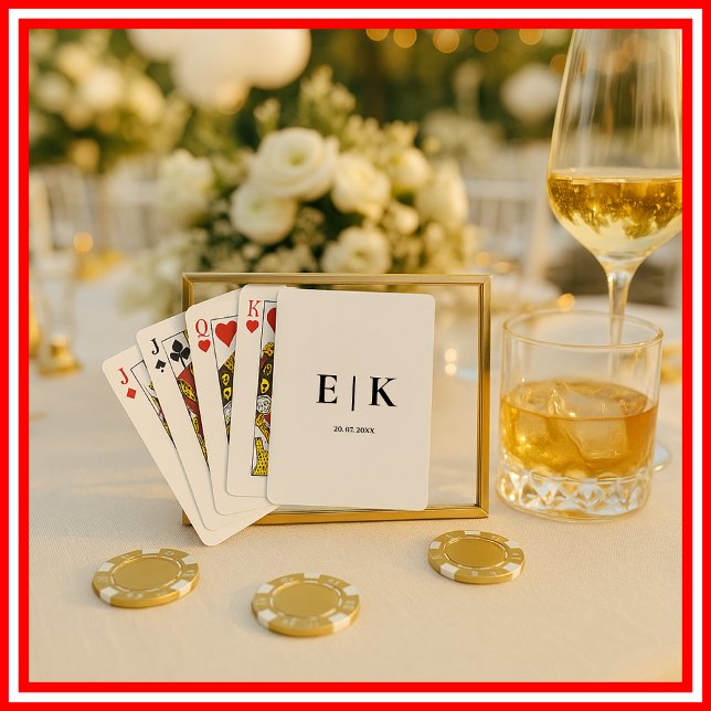 Elegant Modern Monogram Enkel Svart Vit Bröllop Casinokort (Skapare uppladdad)