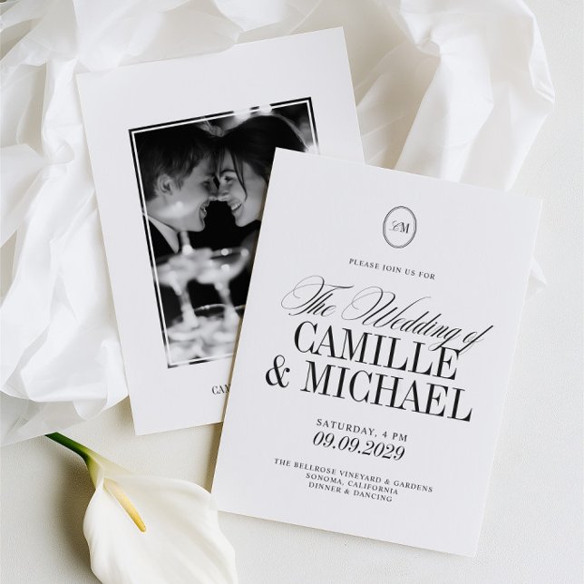 Elegant Modern Monogram Foto Bröllop Inbjudningar (Elegant Modern Monogram Photo Wedding Invitation)