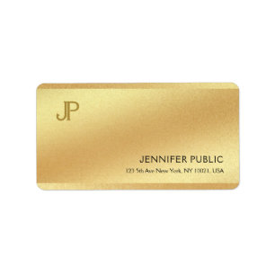 Elegant Modern Monogram Glam Shiny Guld Plain Adressetikett