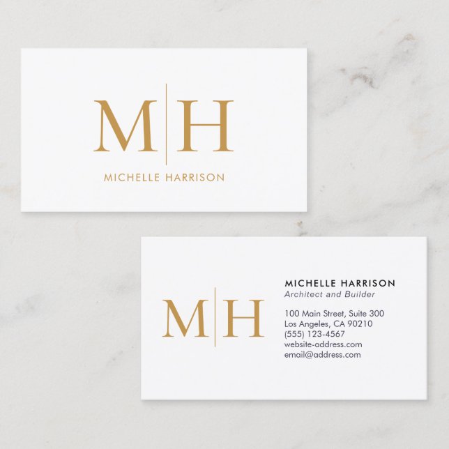 Elegant Modern Monogram Gold White Professional Visitkort (Fram/baksida)