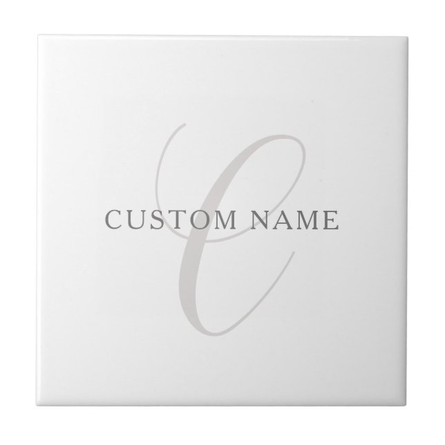 Elegant modern monogram | Grå & Vit (redigerbar) Kakelplatta (Framsidan)