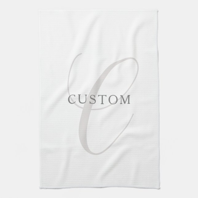 Elegant Modern Monogram | Grå & Vit (redigerbar) Kökshandduk (Vertikal)