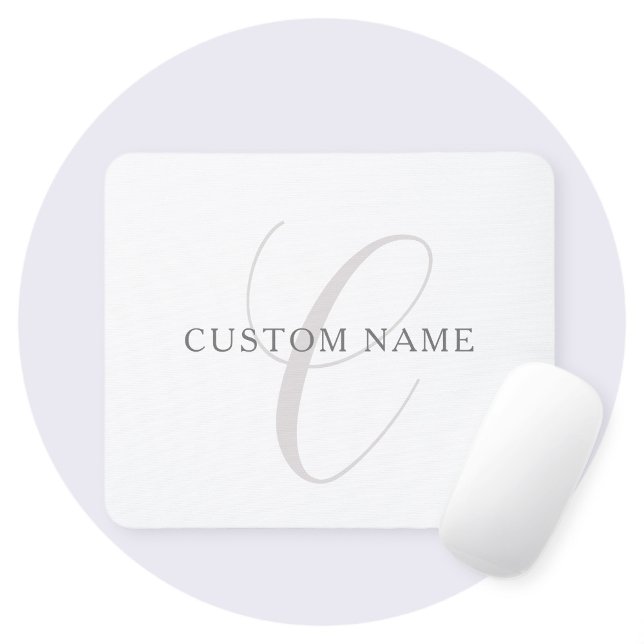 Elegant modern monogram | Grå & Vit (redigerbar) Musmatta (Skapare uppladdad)