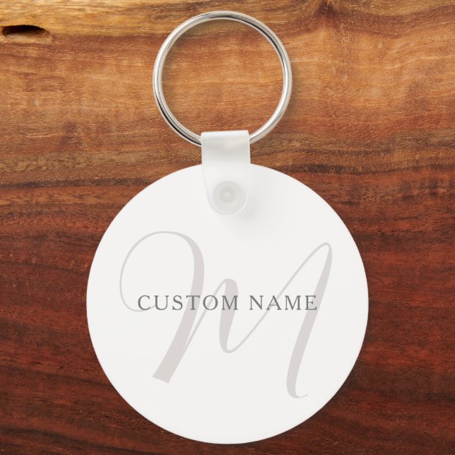 Elegant modern monogram | Grå & Vit (redigerbar) Nyckelring (Framsida)