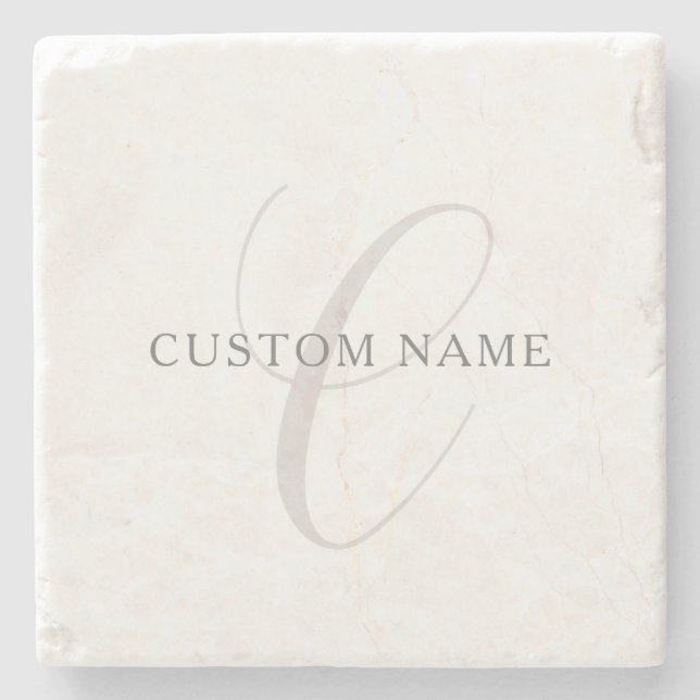 Elegant modern monogram | Grå & Vit (redigerbar) Stenunderlägg (Framsidan)