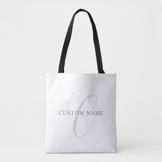 Elegant Modern Monogram | Grå & Vit (redigerbar) Tygkasse (Framsida)
