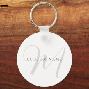 Elegant Modern Monogram Grått & vit (redigerbart Nyckelring