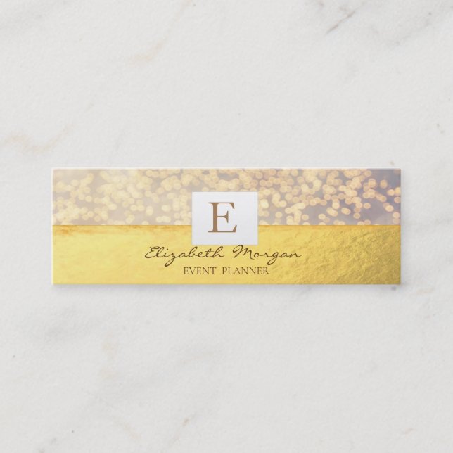 Elegant Modern Monogram Guld,  Bokeh Mini Visitkort (Framsida)