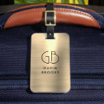 Elegant Modern Monogram Guld Brushed Glam Metallic Bagagebricka<br><div class="desc">Elegant Monogrammed Guld Brushed Metallic Bag Märkre</div>