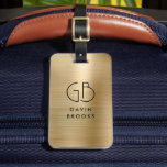 Elegant Modern Monogram Guld Brushed Glam Metallic Bagagebricka<br><div class="desc">Elegant Monogrammed Guld Brushed Metallic Bag Märkre</div>